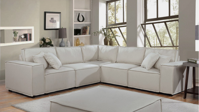 Contemporary Home Living 8.25' Cream Beige Linen Modular Sectional Sofa